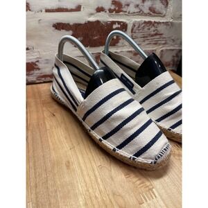 Saint James Navy Stripe Espadrille Flats Women Canvas Nautical Style Size 8
